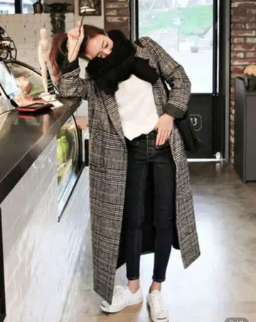 체크 무늬 롱 코트 L 사이즈
