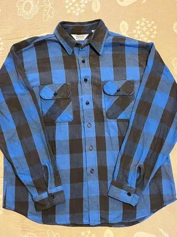 70s USA FIVEBROTHER 체크 플란넬 셔츠 파랑 블랙 xl