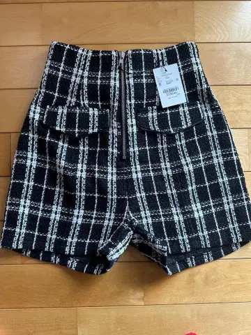 트위드 체크 무늬 하이웨스트 팬츠 립 서비스