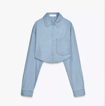 컨디션 최상 ZARA(자라) 라이트 블루 크롭 숏 데님 셔츠