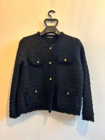 trube 트위드 자켓 노카라 블랙