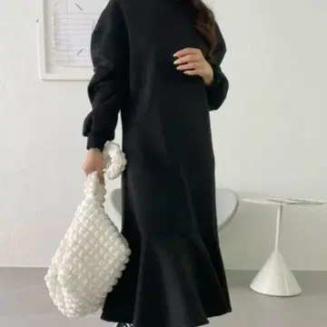 블랙 롱 머메이드 티셔츠 원피스