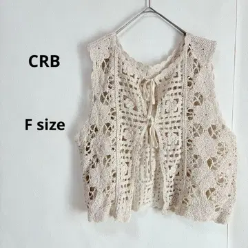 CRB 시알비 리본 레이스 크로셰 뜨개질 베스트 F 아이보리 꽃무늬