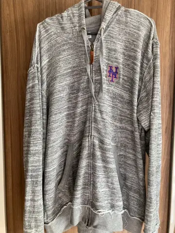 마제스틱 MLB 뉴욕 메츠 풀 집업 후드티 데미지 가공 L
