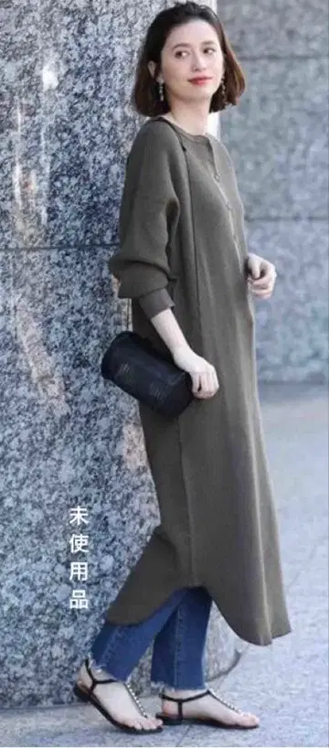 미사용품 ROPE'mademoiselle 와플 헨리넥 원피스