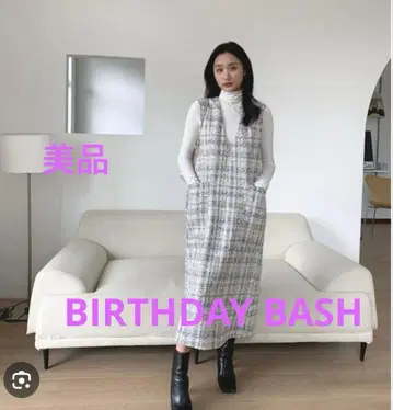 [ 새상품급 ] BIRTHDAY BASH 체크 무늬 오버롤 스커트 원피스