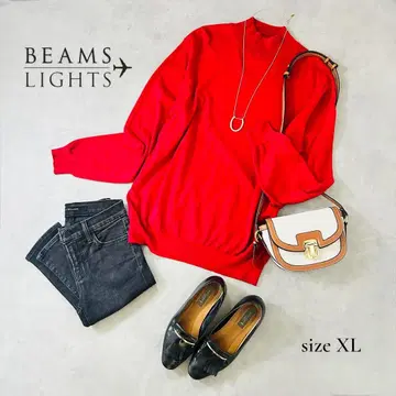 [ BEAMS LIGHTS ] 레드 하이넥 니트 코튼 100 XL