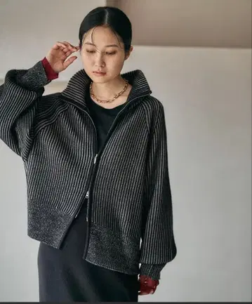 LEPSIM 7 게이지 배색 리브 ZIP 니트 가디건 드라이버즈 니트