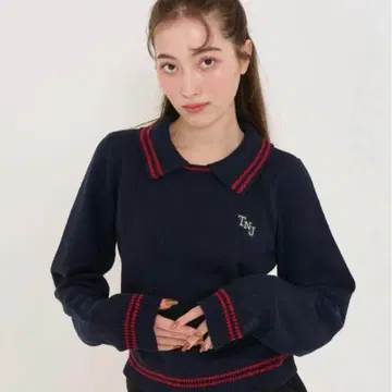 TINA: JOJUN 카라 부착 니트 스웨터 네이비