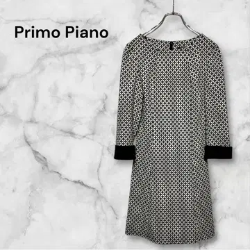 프리모 피아노 기하학 패턴 긴팔 원피스 무릎 기장 아래 뒷지퍼 S 사이즈
