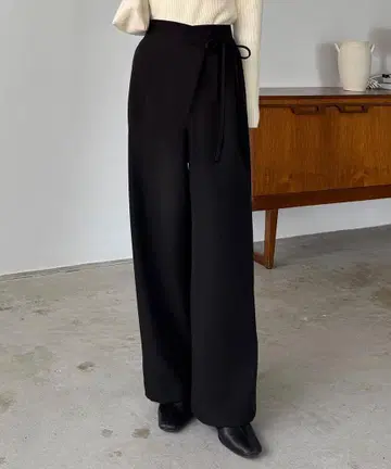 얇은 소재 랩 리본 슬랙스 팬츠 (안감 없음)