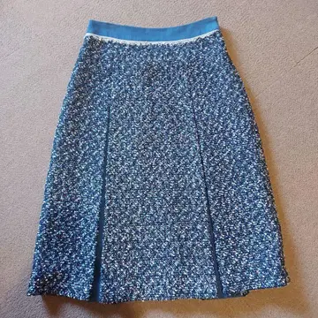 KUMIKYOKU 트위드&데님 플리츠 스커트 무릎 기장