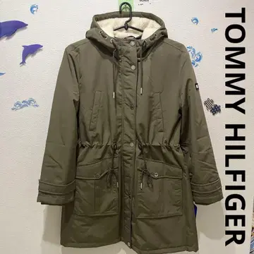 새상품 타미힐피거 패딩 후드 미들 코트 카키 남성용 브랜드