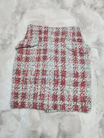 Sov. 빨간색과 화이트 체크 무늬 타이트 스커트