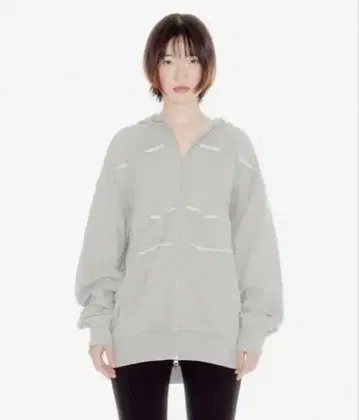 YOUHEE RIBBON HOOD ZIP-UP MELANGE GRAY