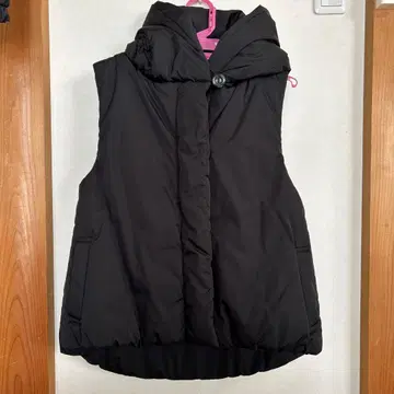 블랙 후드 부착 베스트 여성용 L