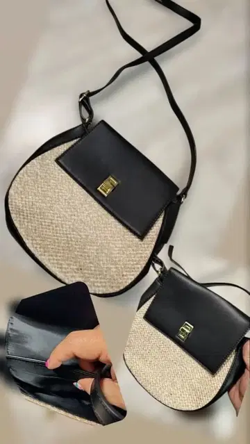 원형 숄더백 블랙과 베이지