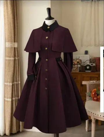 실루엣 깔끔! 케이프 포함 롱 코트 원피스