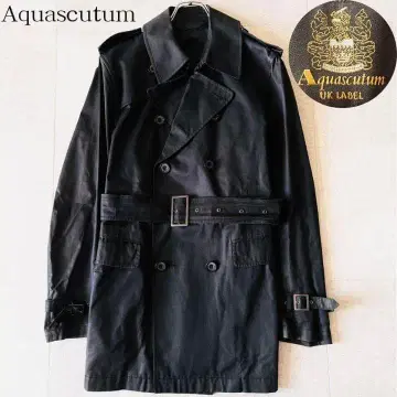레어 아쿠아 스큐텀 미들 기장 트렌치코트 38 블랙 UK 라벨