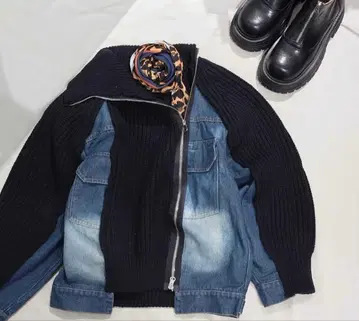 니트 데님 블루종 멜란제