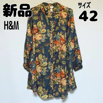 새상품 미사용 에이치앤엠 꽃무늬 튜닉 원피스 네이비 EUR42P