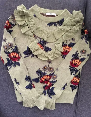 SLY 꽃무늬 프릴 니트 여성용 (그린 계열)