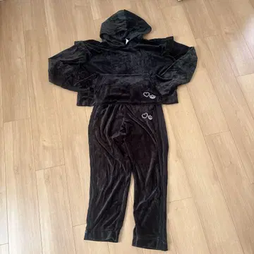 아디다스 블랙 벨벳 벨로아 셋업 저지 크롭