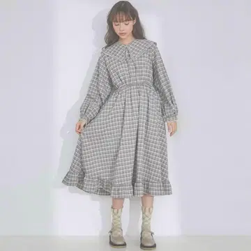 merry jenny 프릴 칼라 체크 원피스 그린 메리제니