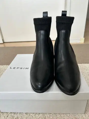 LEPSIM 블랙 사이드 고어 부츠 중간 힐