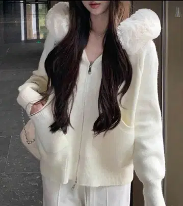 SHEIN 아이보리 후드 부착 니트 스웨터 니트 스웨터 가디건