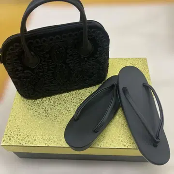 미사용 상복용 블랙 자수 일본 의류용 백과 조리 세트 조리 23.5