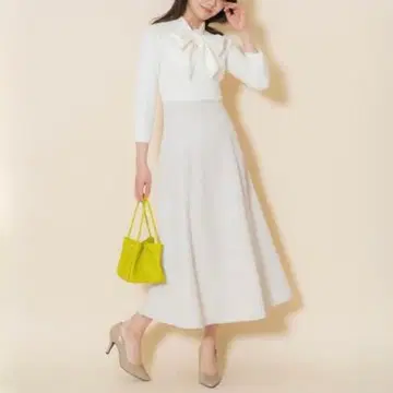 [윌 셀렉션] 트위드 니트 원피스 보타이 리본 플레어