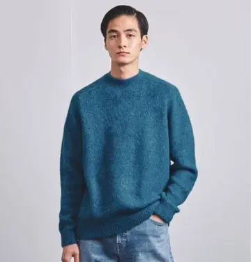 UNITED ARROWS 샤기 니트 크루넥 블루 M 사이즈