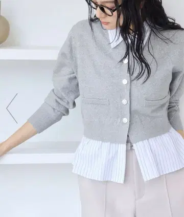 VIS 셔츠 레이어드 스타일 메탈 버튼 가디건 그레이