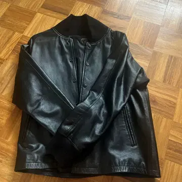 블랙 가죽 자켓 노카라