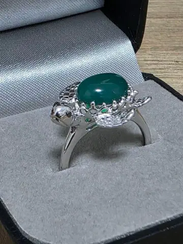 [미사용 새상품] K10WG 화이트 골드 마노 반지 눈 부분 블랙 다이아