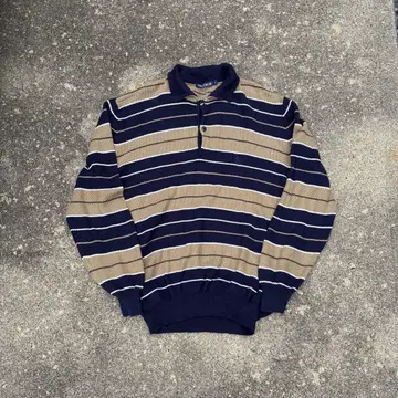 NAUTICA 보더 니트 L 피케 셔츠 버튼 니트