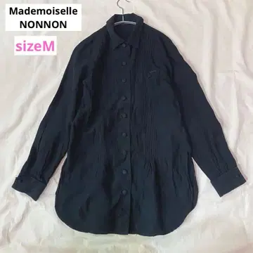 마드모아젤 논논 핀턱 린넨 긴팔 블라우스 블랙 싸개 버튼 사이즈 M