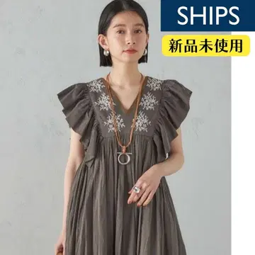 미사용 새상품 SHIPS 인도 자수 소매 프릴 디자인 원피스