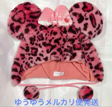 디즈니 미니 팬캡 레오파드 무늬 핑크