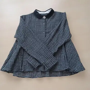 [ 새상품급 ] 미즈이로 인드 울 블라우스 체크 무늬 블랙
