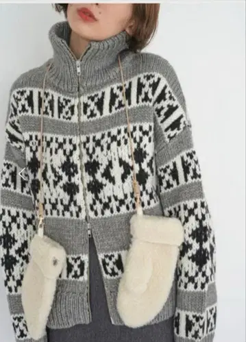 SLOBE citron. 코위찬 니트 그레이 화이트