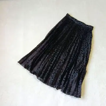 새상품급 아틀리에 마리 플리츠 롱 스커트 M 블랙 도트 무늬 일본제