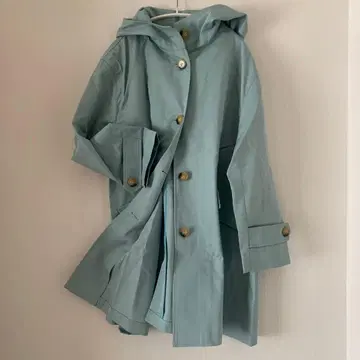 두클라쎄 민트 그린 후드 부착 롱 코트