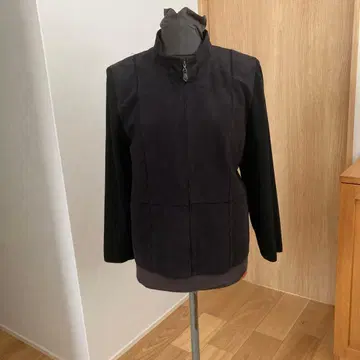 Leilian 노카라 자켓 블랙 스웨이드풍