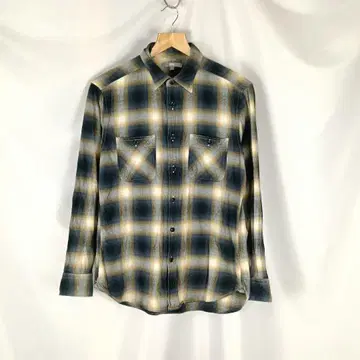 UNIQLO 플란넬 셔츠 옴브레 M 파랑 노랑 화이트 B3857