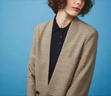 새상품급 신존 노카라 자켓 체크 무늬