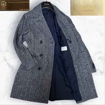 고급 실크 혼방 에디피스 체스터 코트 헤링본 더블 버튼 44