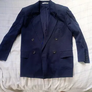 Aquascutum 실크 네이비 더블 브레스트 테일러드 자켓