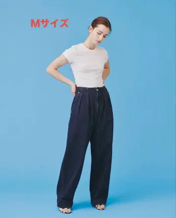 츠지모토 마이 I'm in 백 벨트 와이드 청바지 M 사이즈 네이비